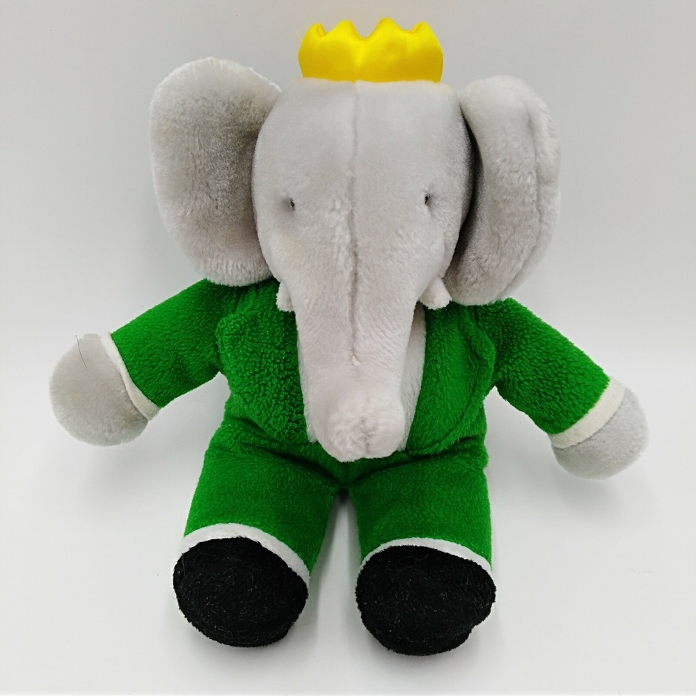 Applause Babar Elephant Wearing Green Suit Plush 8" Tall Crown Red Bow Tie